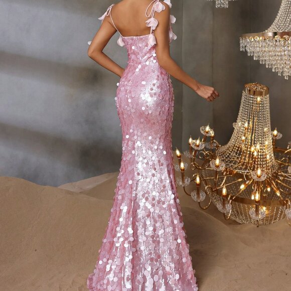 Pink Elegant Women's Sequin Formal Evening Gown - Picture 2 of 6